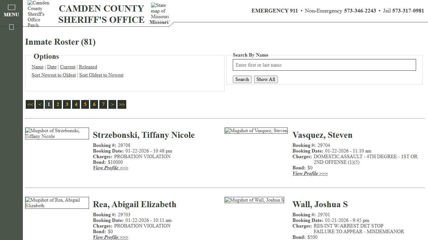 Inmate Roster - Current Inmates Booking Date Descending - Camden County Missouri Sheriff's Office