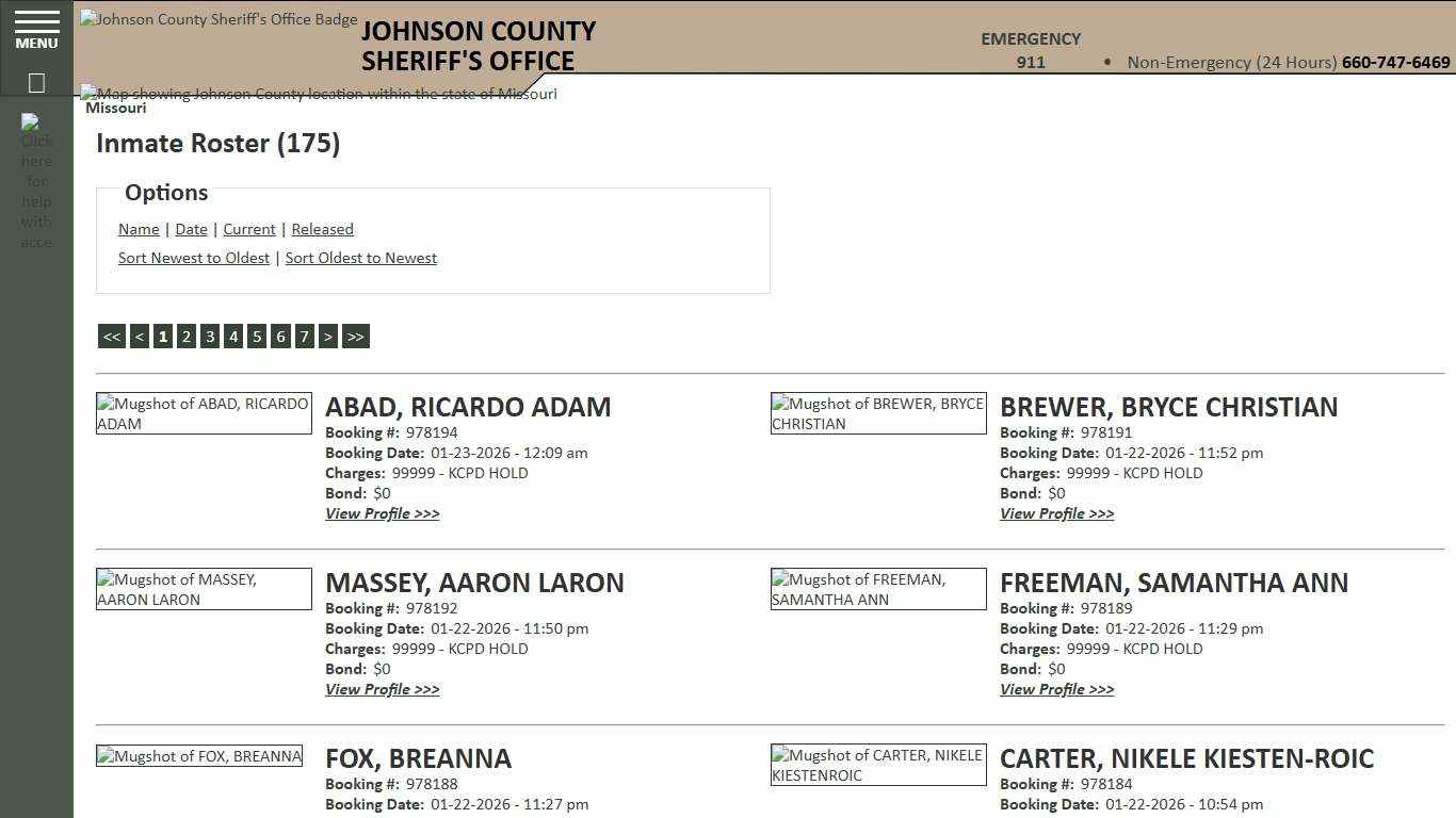 Inmate Roster - Current Inmates Booking Date Descending - Johnson County Sheriff MO