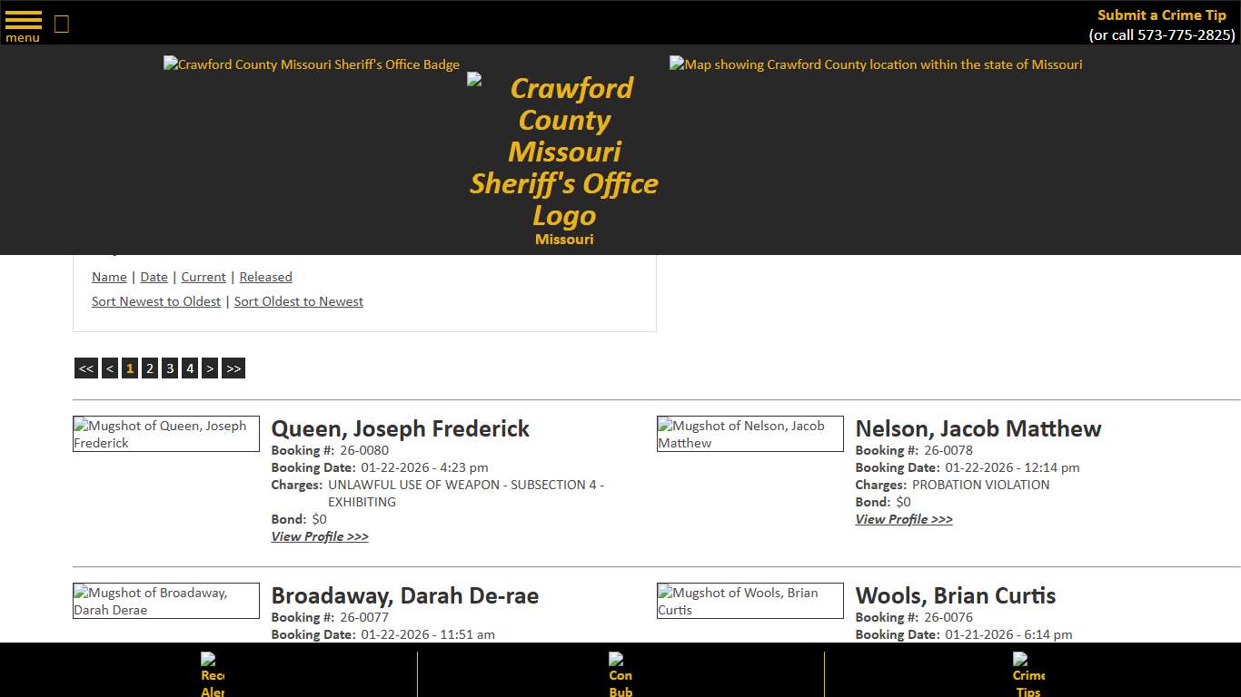Inmate Roster - Current Inmates Booking Date Descending - Crawford County Sheriff MO